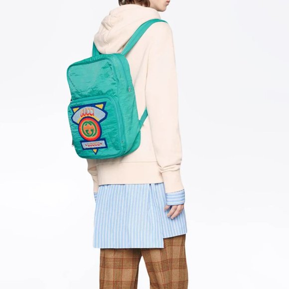 HOST PICK. NEW WITH DUSTBAG Gucci Medium 80s Logo Patch Backpack in Blue - Picture 8 of 8